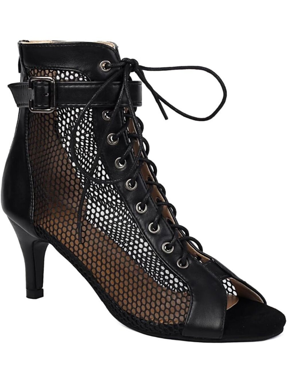 Women's Black#3 Sandals Peep Toe High Top Sandals Lace Up Buckle Strap Heels